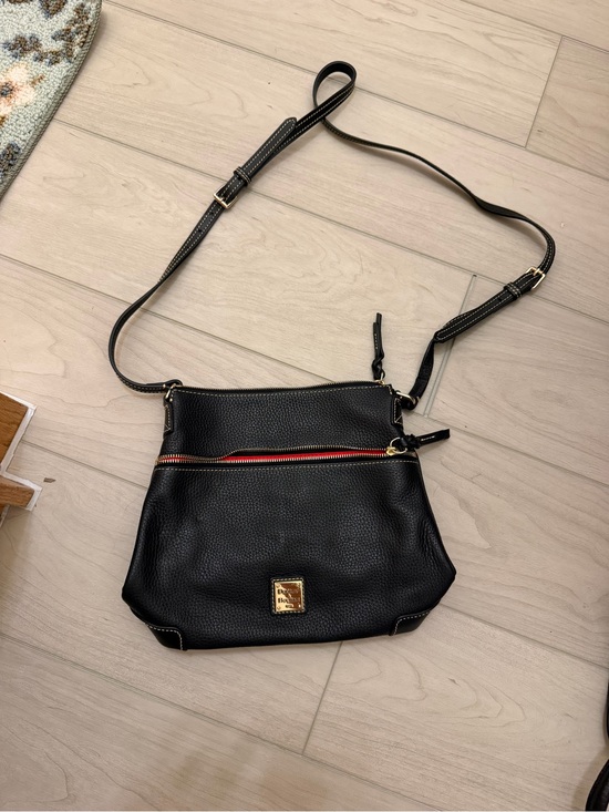 Dooney & Bourke Handbags - Dooney & Bourke Black Pebbled Leather Crossbody with Red Zip and Gold-Tone Logo